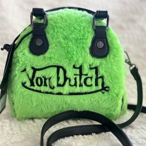NWT Von Dutch Fuzzy Neon Green and Black Y2K Purse